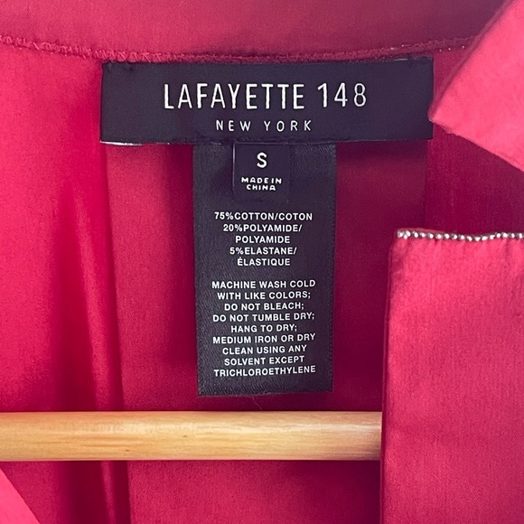 Lafayette 148 Dark Red Maroon 3/4 Sleeve Button Down Blouse Sparkle Beads Monili - Picture 4 of 8